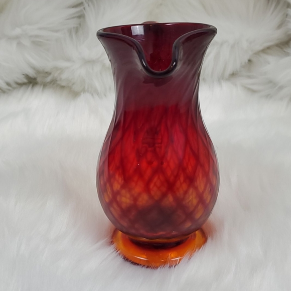 Pairpoint Red Orange glass lead crystal pitcher - Picture 2 of 9